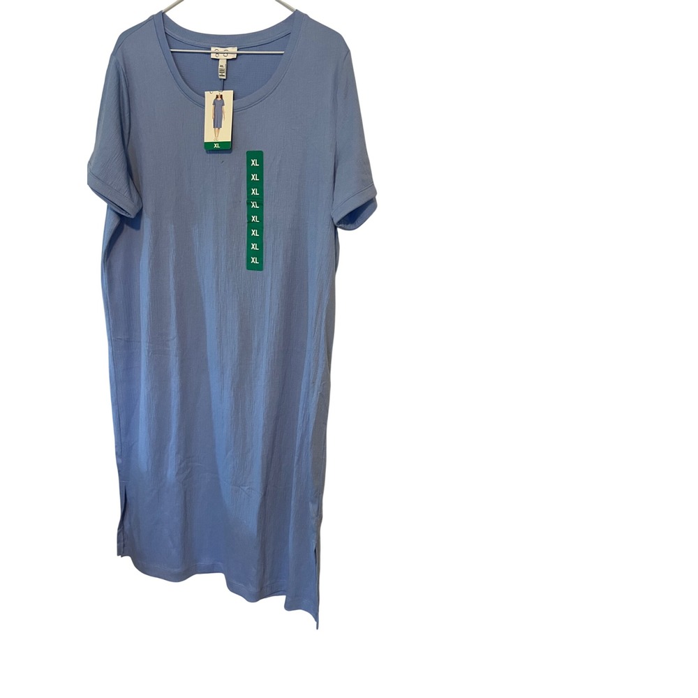 Jessica Simpson Womens XL Blue Textured Short Sleeve Midi T-Shirt Dress NWT